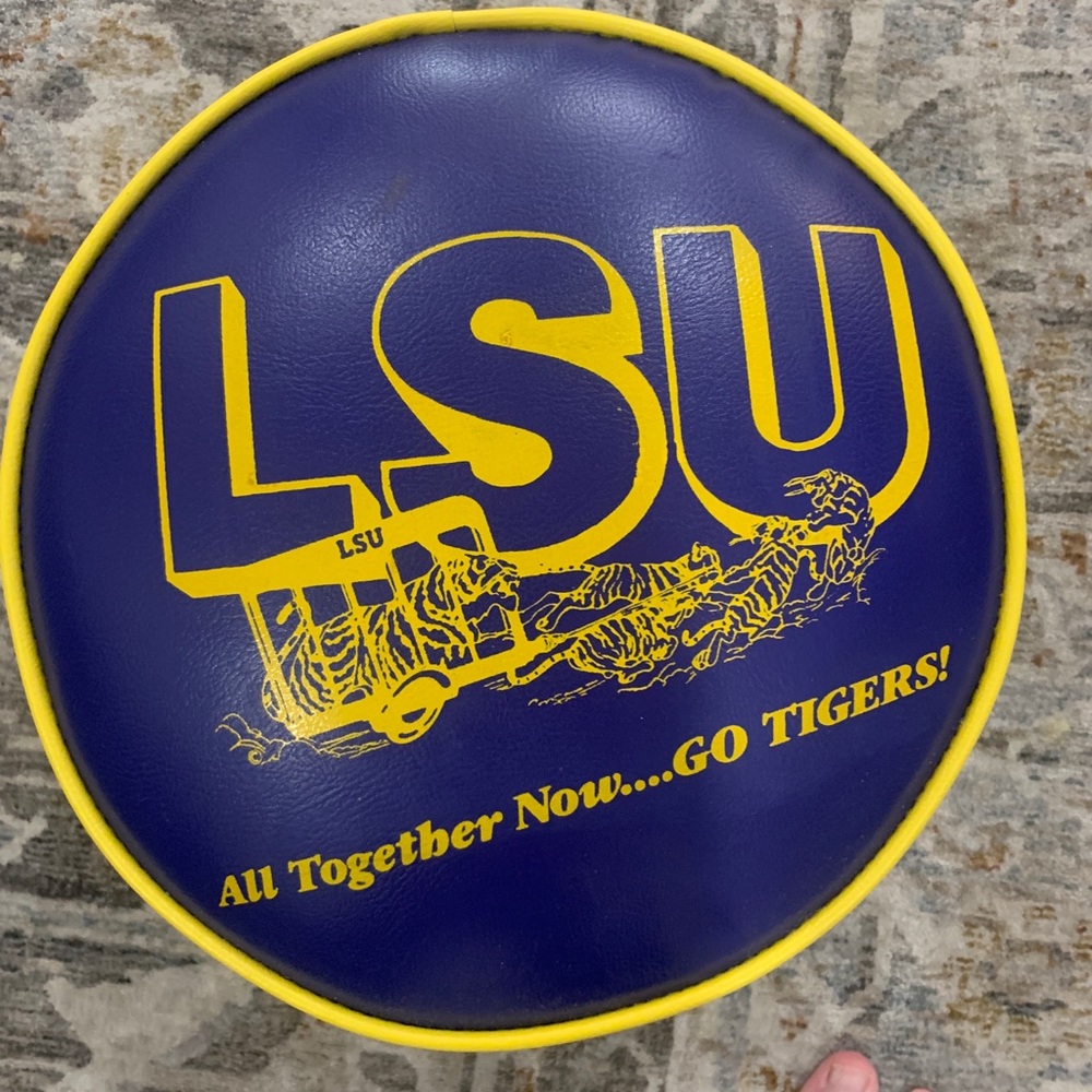 Vintage LSU basketball foot stool.